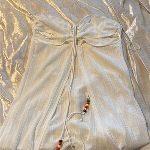 White Strapless Top with Beaded Ties